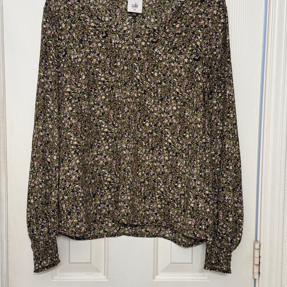 CAbi Brown Long Sleeve Ruffled Blouse with V-Neckline - Picture 4 of 8